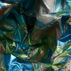 Pre Owned Emilio Pucci Blue/Cream Printed Satin and Wicker Chain Bucket Bag