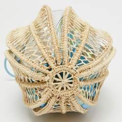 Pre Owned Emilio Pucci Blue/Cream Printed Satin and Wicker Chain Bucket Bag