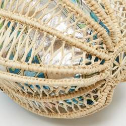 Pre Owned Emilio Pucci Blue/Cream Printed Satin and Wicker Chain Bucket Bag