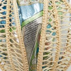 Pre Owned Emilio Pucci Blue/Cream Printed Satin and Wicker Chain Bucket Bag
