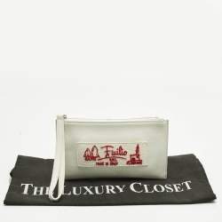 Pre Owned Emilio Pucci White Leather Wristlet Zip Pouch