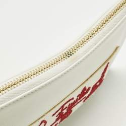 Pre Owned Emilio Pucci White Leather Wristlet Zip Pouch