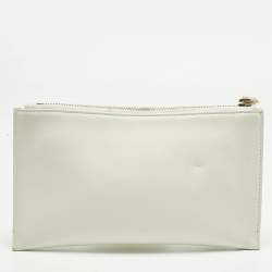 Pre Owned Emilio Pucci White Leather Wristlet Zip Pouch