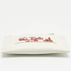 Pre Owned Emilio Pucci White Leather Wristlet Zip Pouch
