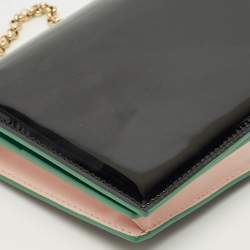 Pre Owned Emilio Pucci Black Patent Leather Flap Wallet On Chain