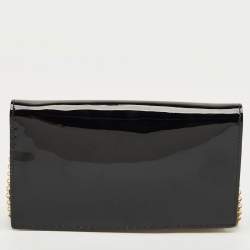 Pre Owned Emilio Pucci Black Patent Leather Flap Wallet On Chain