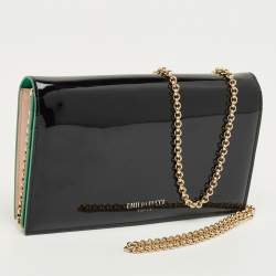 Pre Owned Emilio Pucci Black Patent Leather Flap Wallet On Chain