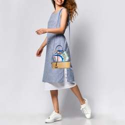 Pre Owned Emilio Pucci Bonita Multicolor Printed Satin and Woven Straw Bucket Bag