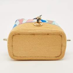 مملوكة مسبقًا Emilio Pucci Bonita Multicolor Printed Satin and Woven Straw Bucket Bag