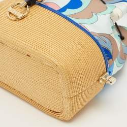 Pre Owned Emilio Pucci Bonita Multicolor Printed Satin and Woven Straw Bucket Bag