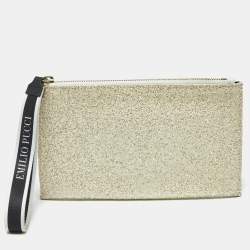 مملوكة مسبقًا Emilio Pucci Off White White Glitter and Satin Wristlet Pouch