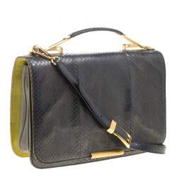 Pre Owned Emilio Pucci Dark Blue Snake Skin Leather Newton Shoulder Bag