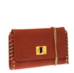Emilio Pucci Copper Brown Leather Ring Accented Chain Shoulder Bag