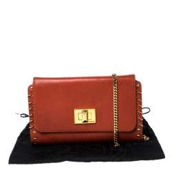Emilio Pucci Copper Brown Leather Ring Accented Chain Shoulder Bag