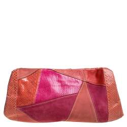 Emilio Pucci Orange/Pink Python/Lizard and Suede Patchwork Clutch 