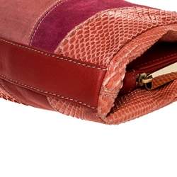 Emilio Pucci Orange/Pink Python/Lizard and Suede Patchwork Clutch 