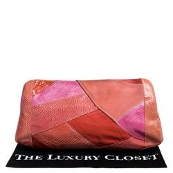 Emilio Pucci Orange/Pink Python/Lizard and Suede Patchwork Clutch 