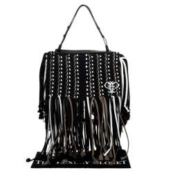 Emilio Pucci Black Fabric Fringe Macrame Shoulder Bag