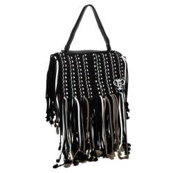 Emilio Pucci Black Fabric Fringe Macrame Shoulder Bag