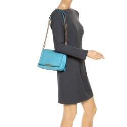 Pre Owned Emilio Pucci Light Blue Leather Newton Chain Shoulder Bag
