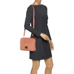 Pre Owned Emilio Pucci Coral Snakeskin Effect Leather Flap Shoulder Bag