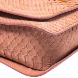 Pre Owned Emilio Pucci Coral Snakeskin Effect Leather Flap Shoulder Bag