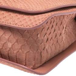 Pre Owned Emilio Pucci Coral Snakeskin Effect Leather Flap Shoulder Bag