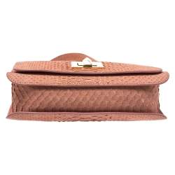 Pre Owned Emilio Pucci Coral Snakeskin Effect Leather Flap Shoulder Bag