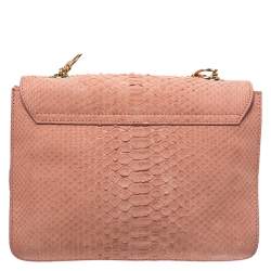 Pre Owned Emilio Pucci Coral Snakeskin Effect Leather Flap Shoulder Bag