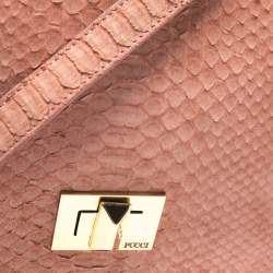 Pre Owned Emilio Pucci Coral Snakeskin Effect Leather Flap Shoulder Bag