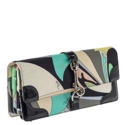 Emilio Pucci Multicolor Printed Satin and Patent Leather Clutch