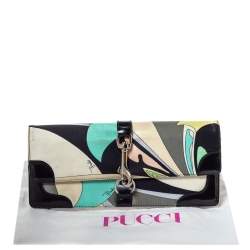 Emilio Pucci Multicolor Printed Satin and Patent Leather Clutch