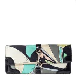Emilio Pucci Multicolor Printed Satin and Patent Leather Clutch