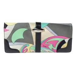 Emilio Pucci Multicolor Printed Satin and Patent Leather Clutch