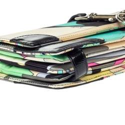 Emilio Pucci Multicolor Printed Satin and Patent Leather Clutch