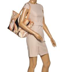 Emilio Pucci Peach Printed Coated Canvas and Leather Zip Tote
