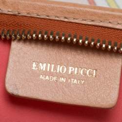 Emilio Pucci Peach Printed Coated Canvas and Leather Zip Tote