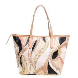 Emilio Pucci Peach Printed Coated Canvas and Leather Zip Tote