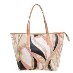 Emilio Pucci Peach Printed Coated Canvas and Leather Zip Tote
