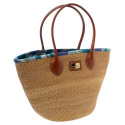 Emilio Pucci Beige/Brown Raffia and Leather Shopper Tote