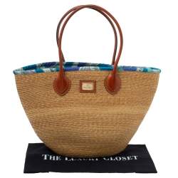 Emilio Pucci Beige/Brown Raffia and Leather Shopper Tote