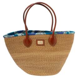 Emilio Pucci Beige/Brown Raffia and Leather Shopper Tote