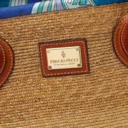 Emilio Pucci Beige/Brown Raffia and Leather Shopper Tote