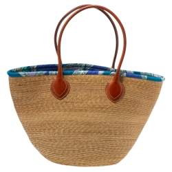 Emilio Pucci Beige/Brown Raffia and Leather Shopper Tote