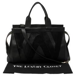 Pre Owned Emilio Pucci Black Leather, Suede and Calfhair Tote