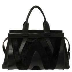 Pre Owned Emilio Pucci Black Leather, Suede and Calfhair Tote