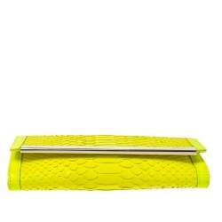 Emilio Pucci Neon Green Python and Leather Metal Bar Flap Clutch