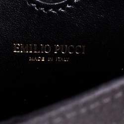 Pre Owned Emilio Pucci Black Leather Crystal Embellished Shoulder Bag 