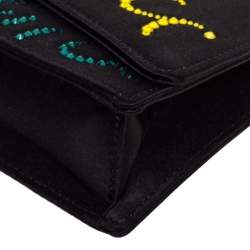 Pre Owned Emilio Pucci Black Leather Crystal Embellished Shoulder Bag 