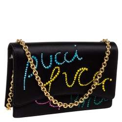 Pre Owned Emilio Pucci Black Leather Crystal Embellished Shoulder Bag 